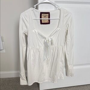 Hollister Cream Long Sleeve Blouse with Bow